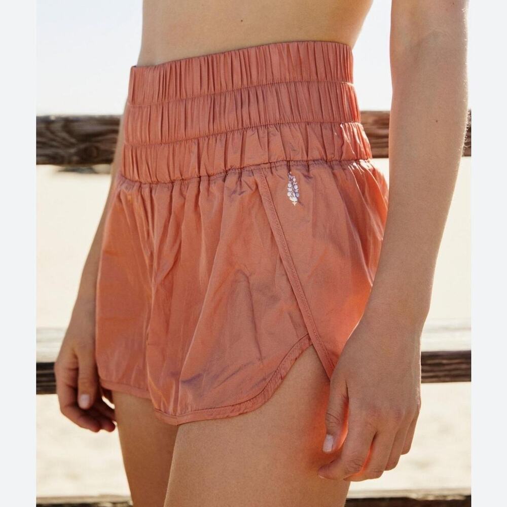 FP Movement Way Home Run Shorts Brushed Apricot Copper Logo Smocked Waist XS - Picture 2 of 7